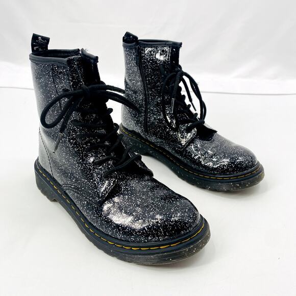 Dr. Martens 6 Black Glitter Combat Boots - Picture 1 of 6